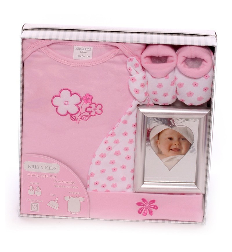 Boxed Gift Set For A Baby Girl With Photo Frame.